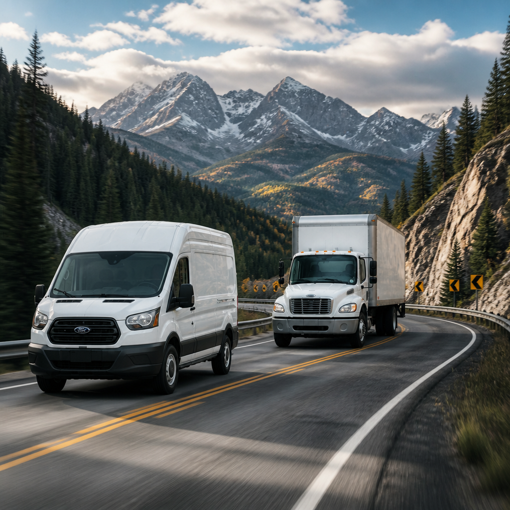 Pubba Logistics van and truck driving in mountains